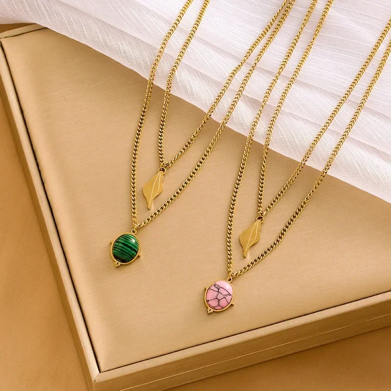 

New necklace lasso turquoise beads big leaves, versatile women's multi-layer necklace fashion