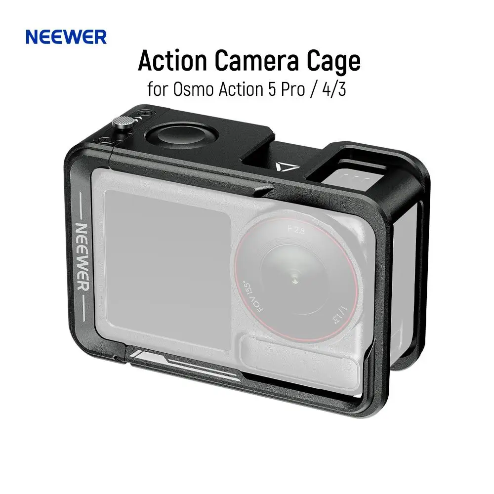 Клетка для экшн-камеры NEEWER для Osmo Action 5 Pro/4/3, защитная металлическая видеоустановка с холодным башмаком, резьба 1/4 дюйма, кнопка затвора