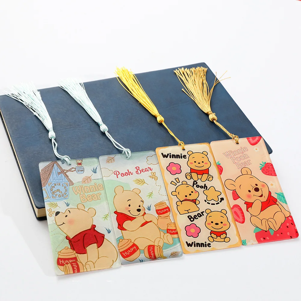 Disney Cute Winnie the Pooh Bookmark - Cartoon Pattern Acrylic Tassel Bookmark, Boy and Girl Learning Stationery Gift, Page Tag