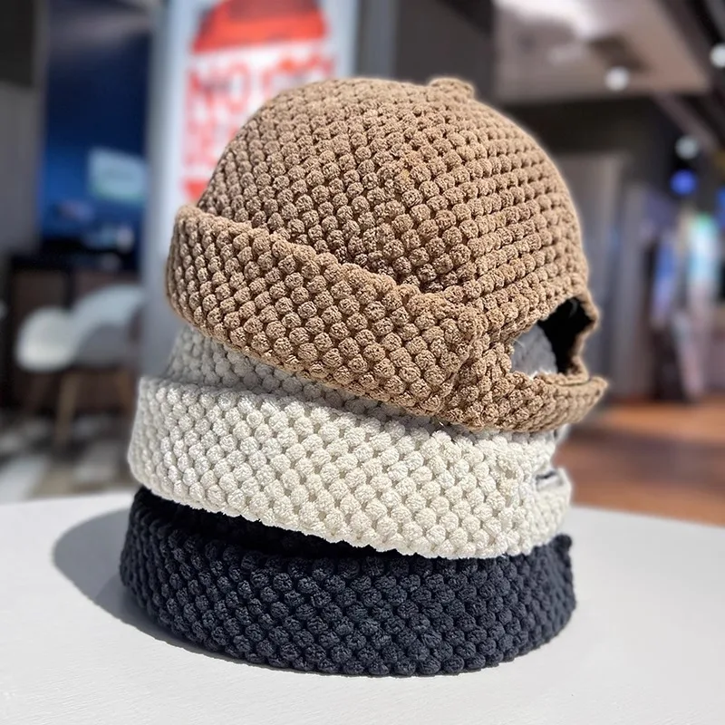 Unisex Vintage-Style Bucket Hat Autumn/Winter Streetwear Hip-Hop Dandy Cap Flat-Brimmed Beanie