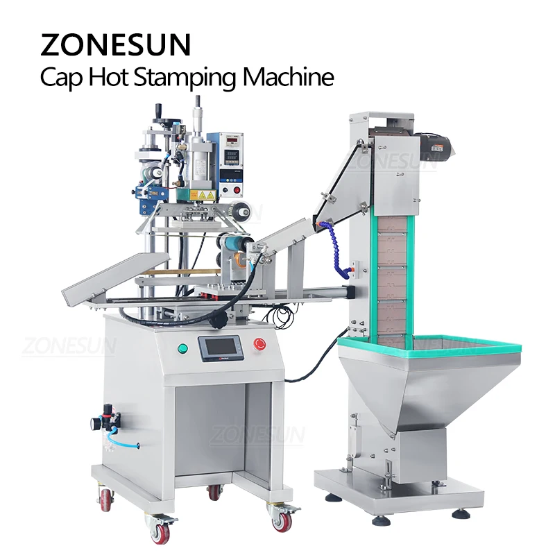 ZONESUN ZS-819R2A  Automatic Bottle Cap Hot Foil Stamping Machine With Cap Feeder