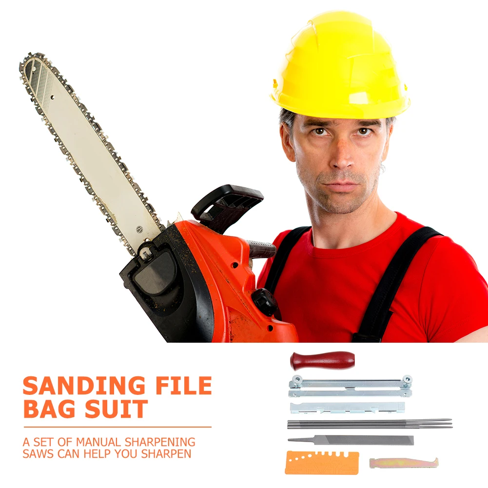 

10pcs Professional Chainsaw Chain Sharpening Kit Steel Handle Round Flat File Guide Bar File Sharpener Depth Gauge Tools