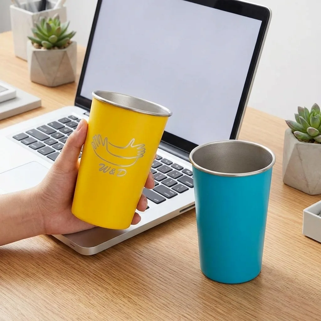 Personalized Engraved Stainless Steel Cup, Custom Name Metal Water Mug for Office Desktop, Colorful Reusable Beverage Tumbler.