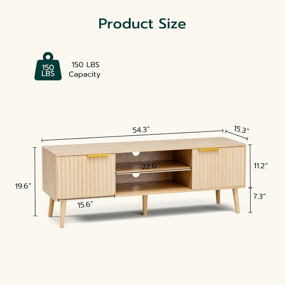 TV Stand for Living Room, Modern Entertainment Center for 55/60/65 inch TV, TV & Media Consol with Fluted Door Cabinets