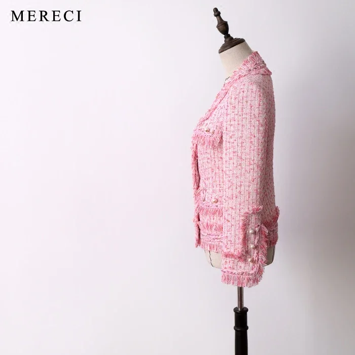 New  lay his section in   style and delicate pearl fish powder mei red weave sweet wind coat