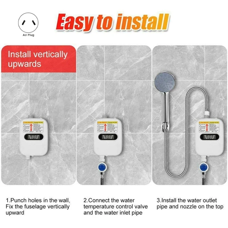 Aquecedor de água instantânea para banheiro Torneira do chuveiro Aquecedor de água quente Display digital para casa de campo 3500W