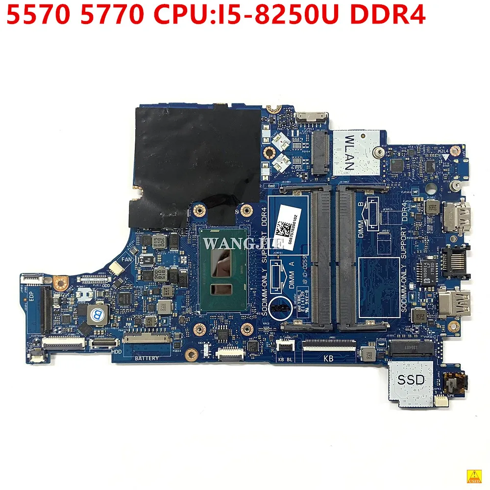 Laptop Motherboard para Dell Inspiron, LA-F115P, Mainboard CN-09XJTY 09, XJTY 9, 5570, 5770, CPU, I5-8250U, SR3LB, 100% de trabalho