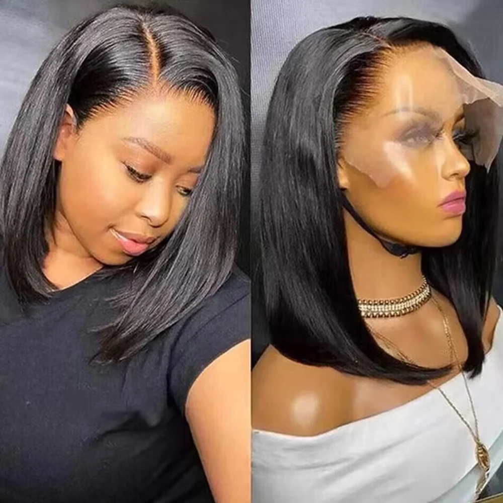 

Short Bob Wig Transparent Lace Frontal Wigs Human Hair 100% Straight Bob Wigs Pre Plucked 13x4 Lace Front Wigs For Black Women
