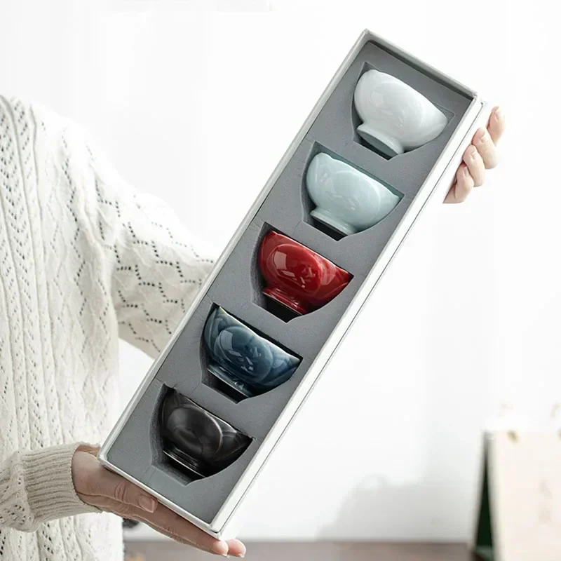 

Керамическая чаша для чая кунг-фу, китайский бутон цветка, пятицветное резное облако, большая чашка Master, индивидуальная одиночная, подарочный набор на 5 чашек