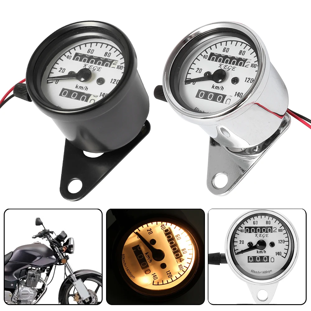 Black 12V Motorcycle Dual Odometer Speedometer Gauge Miles Test Meter Motorbike Dual Speed Meter with LED Indicator