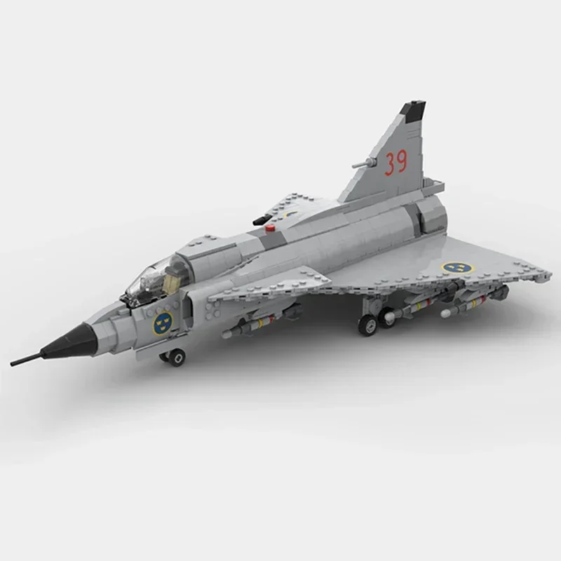 Bloques de construcción Moc modelo militar 1: 35 JA AJ-37 Viggen Fighter tecnología bloques modulares regalo juguetes de Navidad juegos DIY montaje