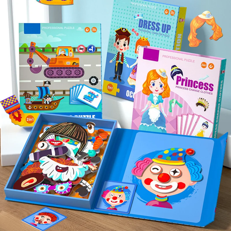 

Funny Children's Intelligent Magnetic Puzzles 3D Cartoon Book Brain Training Game Educational Toys For Kids Gift Xmas Toy
