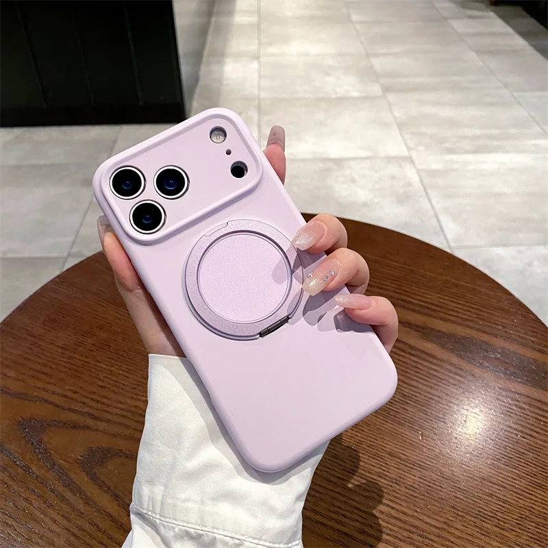 Custodia magnetica per telefono con supporto ad anello in colori solidi in silicone liquido di lusso per iPhone 17 Air 16 15 14 13 12 Pro Max Cover antiurto