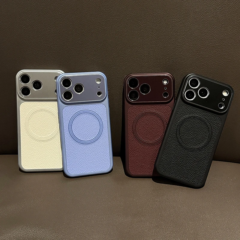 Litschi-Muster-Dack-Cover, Hardware-Objektivabdeckung und Magsafe-Handyhülle, geeignet für iPhone 18 Pro Max, 17, 15, 16 Pro Max.