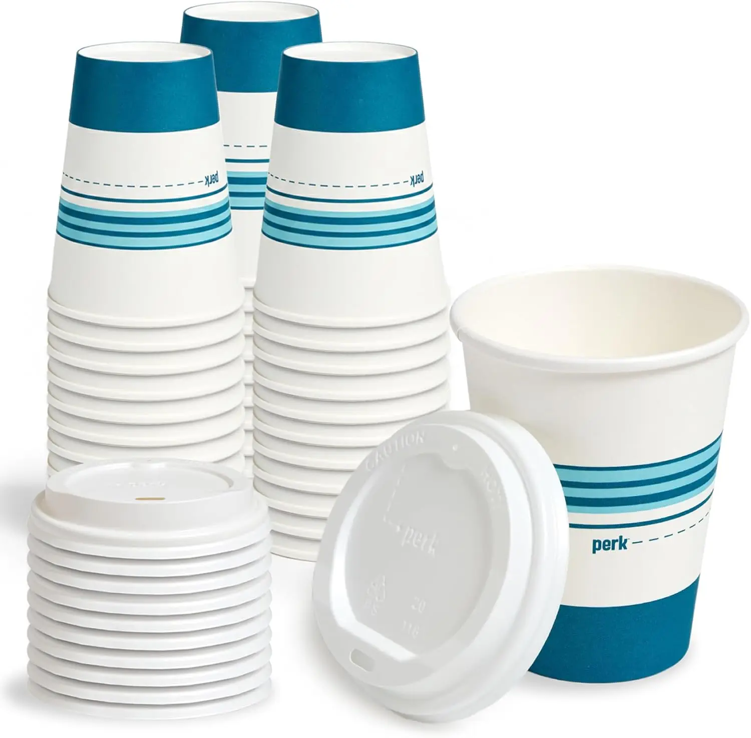 

12 Oz Paper Hot Cups with Lids, Bulk Disposable Coffee Cup & Lid Combo for Hot Beverages, White/Blue