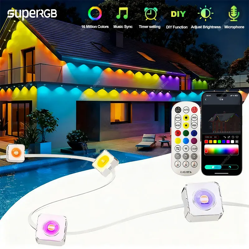 Outdoor Permanent Light 100FT Smart Eaves Light Multiple Scene Modes IP67 Waterproof Outdoor Lighting for house Party Decoration