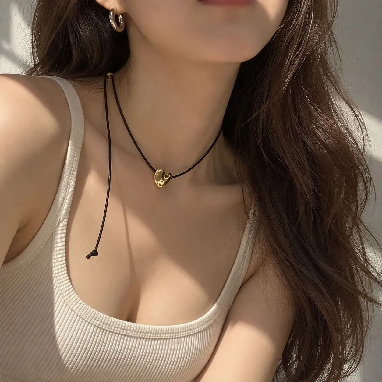 Fever Sweet Cool Heart Pendant Necklace for Women Drawstring Adjustable Choker Chain Fashion Accessory