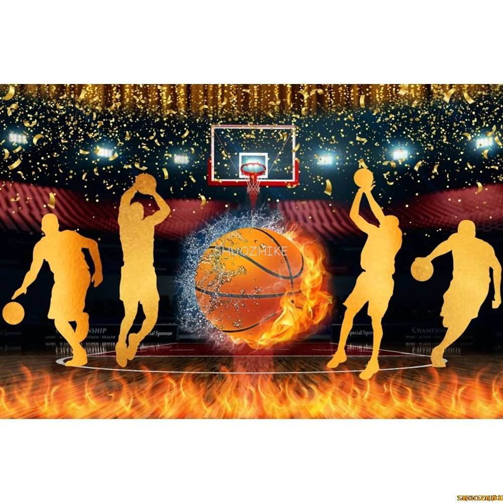 Customized Photography Background Basketball Boys Birthday Party Sports Stadium Court Stars Decoration Backdrop Photo Studio