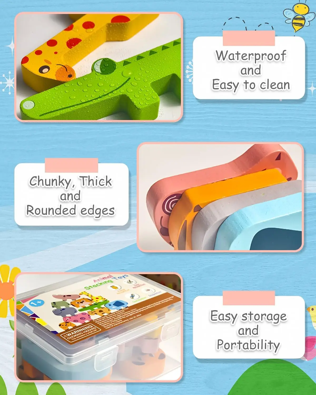 Brinquedos montessori para meninos e meninas de 1 2 3 4 anos, brinquedos para crianças de 2 a 4 anos, pacote com 10 blocos de animais de madeira, classificação e empilhamento, educação