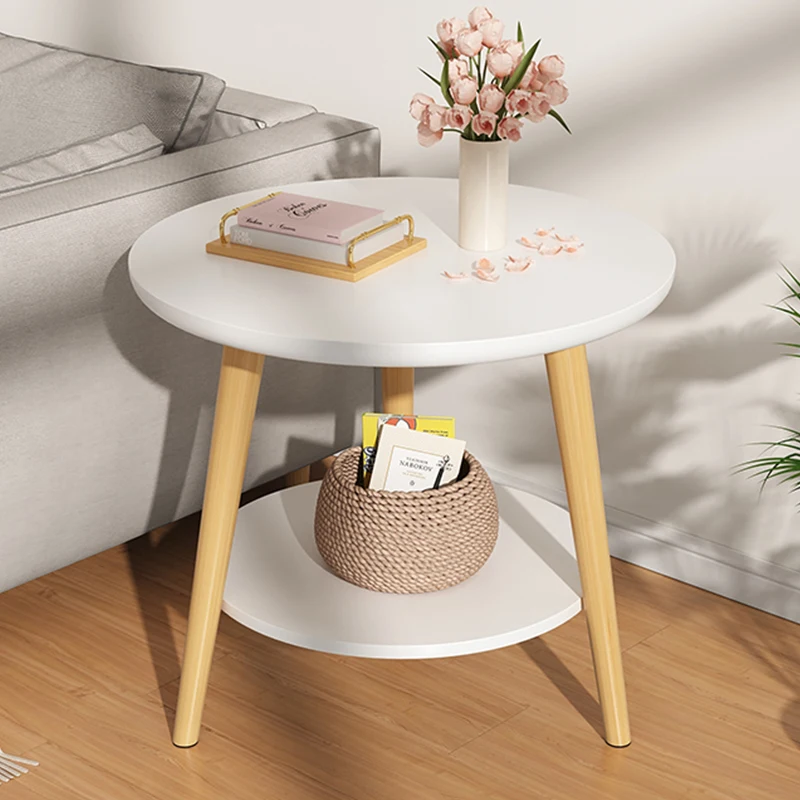 Small Round End Table Wooden Coffee Table Removable Mini Desk Living Room Furniture Sofa Side Bedside Bedroom Storage Rack