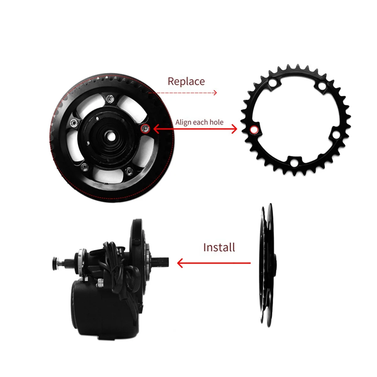 Accesorios de rueda de anillo de cadena de bicicleta eléctrica 34T para Tongsheng TSDZ2 TSDZ-2B Motor de accionamiento medio F