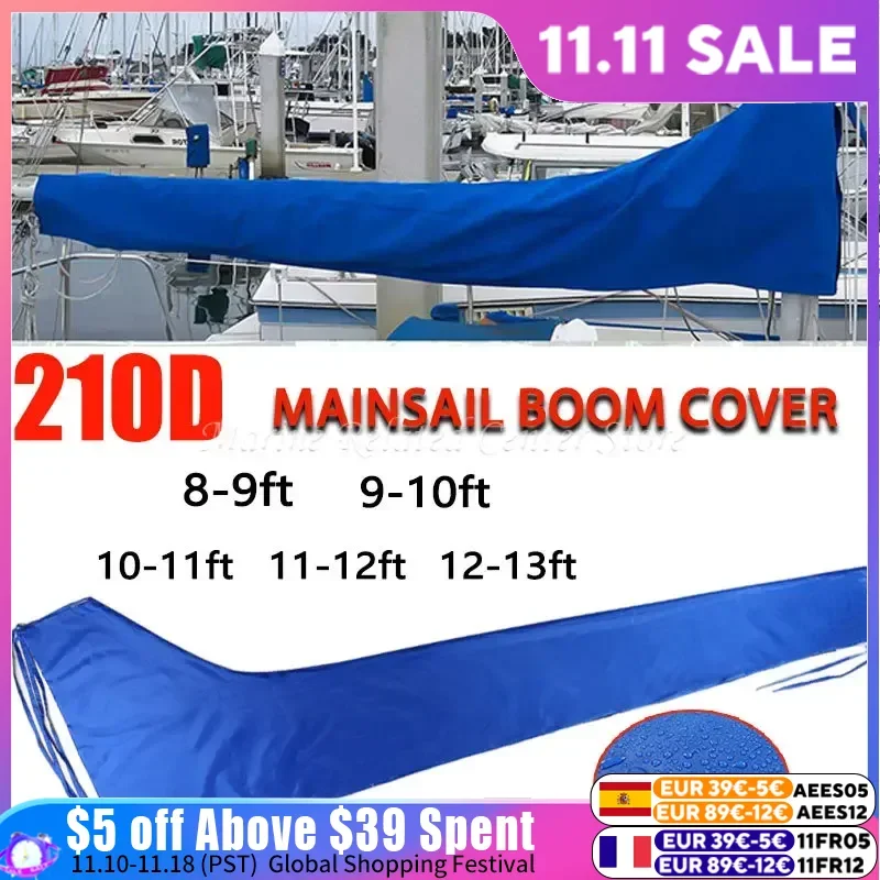 Blue 210D Waterproof Mainsail Boom Cover, Boat Cover, Anti UV Windproof Sunshade Sail Cover Anti Scratch Dustproof Cover 3m/3.5m