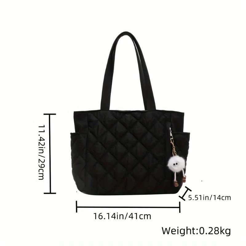 Women's Black & Beige Rhombus Quilted Handbag Nylon Handbags Shoulder Bag with Purse and Pendant for Women Tote Bag Everyday Use - view 5