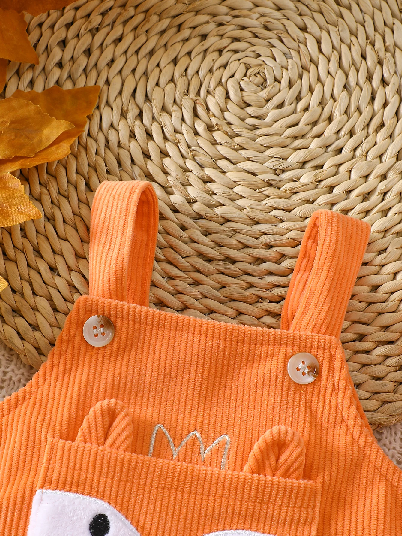 Baby Fox Corduroy Romper with Button Straps & Snap Crotch
