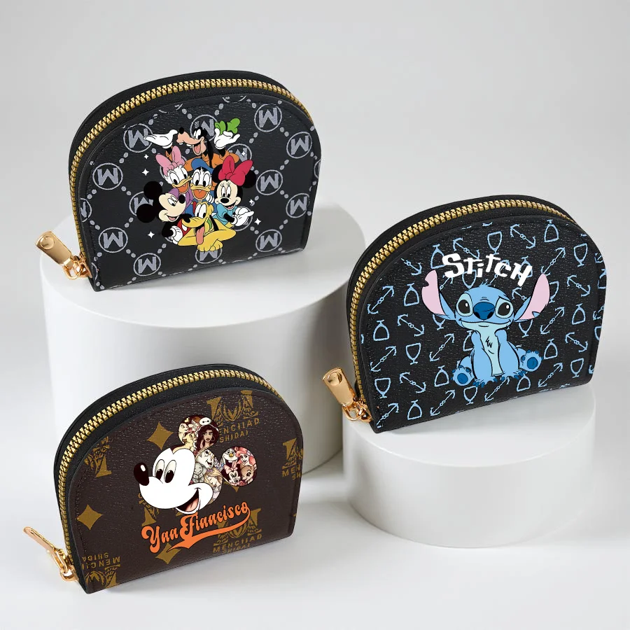 

Mickey and Minnie Shell-Shaped Zip Wallet, Stitch Print Coin Purse with Card Slots Bill Pocket, PU Leather for Women, Cute Gift