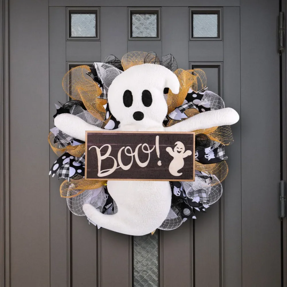 Halloween Ghost BOO Wreath for Front Door Hanging Wreath Home Party Supplies Halloween Door Hanger Home Decoration #