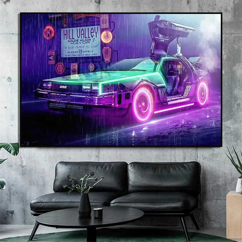 Retro Movies Back To The Future Classic Cool Sports Car Poster Vintage Canvas Painting Wall Art Printed Picture Room Home Decor