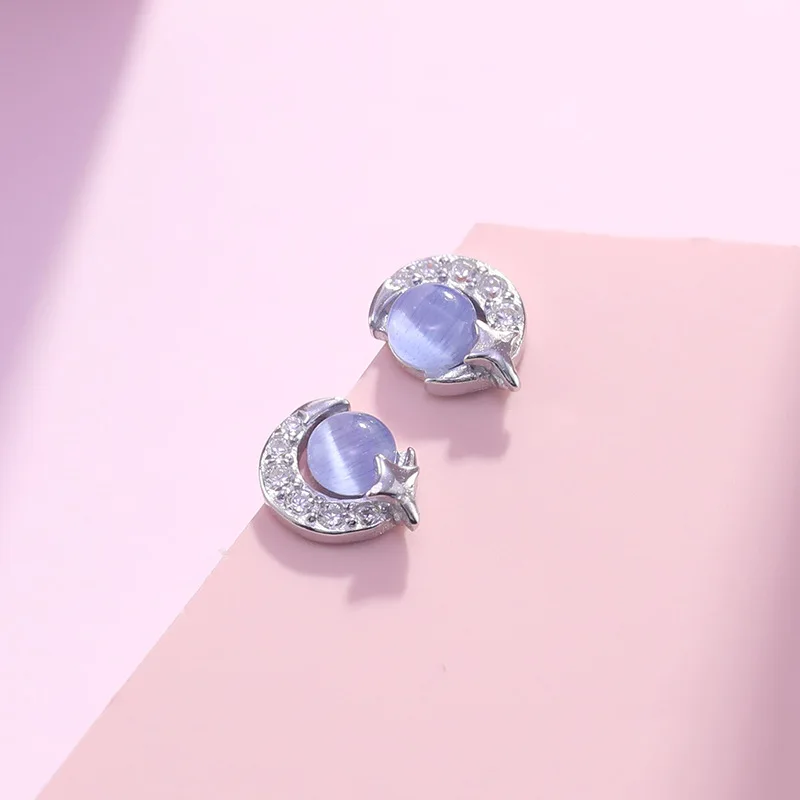 Blue Planet Moon Silver Earring Fashion Personalized Design High Quality Sophisticated Stylish Versatile Ear Jewelry for Women