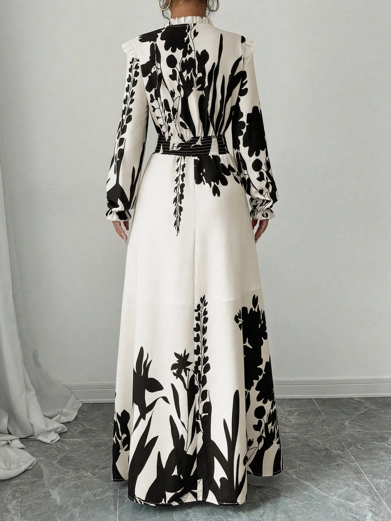 فستان نسائي مطبوع بأكمام طويلة ورقبة ربطة عنق، زي نسائي طويل أنيق مناسب لملابس الخريف والشتاء. #2