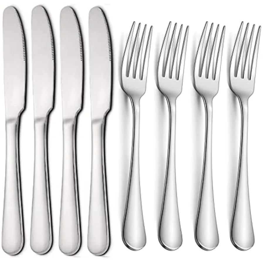 

Heavy duty stainless steel dinner knives and forks set of 8 including 4 dinner knives and 4 dessert and steak butter knives ide