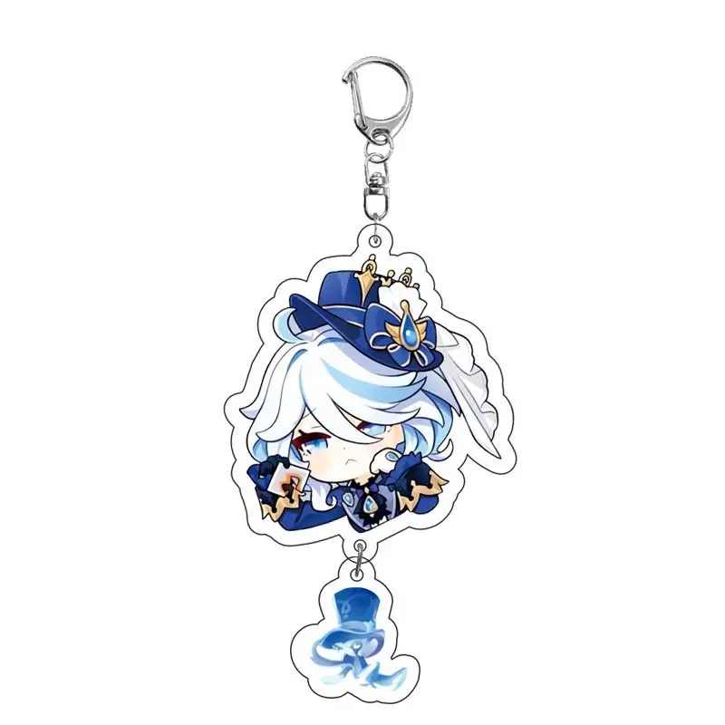 Genshin Impact Acrylic Keychain Cute Chibi Furina HuTao Charm Keyring Bag Pendant Decor Game Character Collectible Gift for Fans
