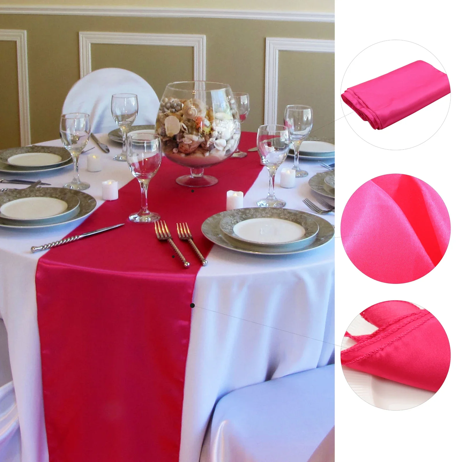 Camino de mesa de satén de 30cm x 275cm (12x108 pulgadas), banquete, boda, fiesta, evento, suministro de decoración del hogar, cubierta de mesa,