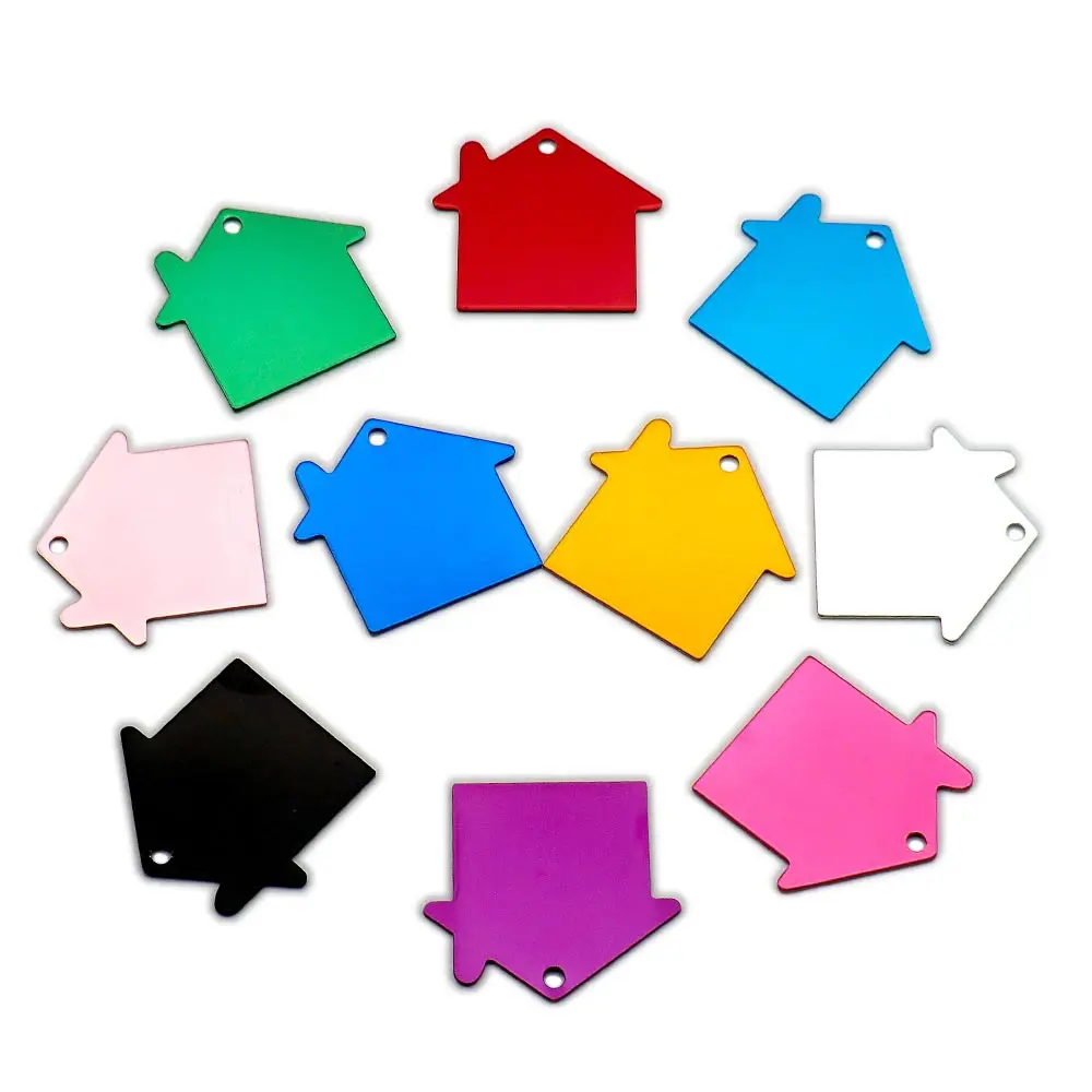20PCS Personalize House Shape Aluminum Tag Customized Engraved Information Anti-Lost Keyring Pendant Ornament