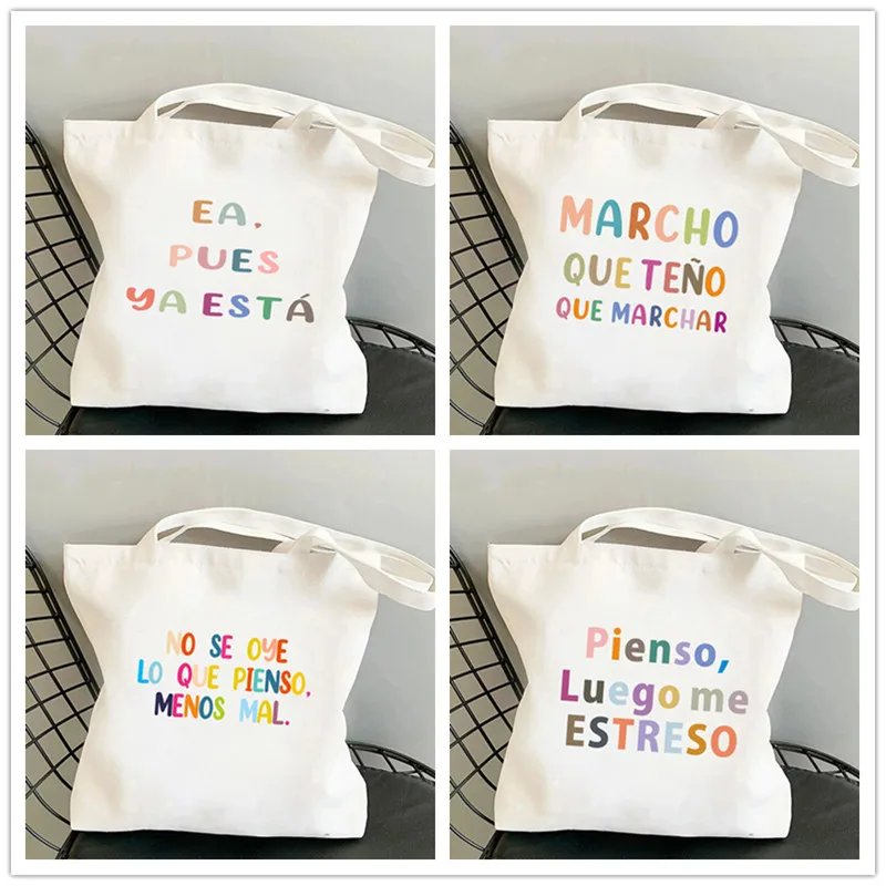 Spanish Women Shoulder Bag Graphic Harajuku Shopper Bags Large Capacity Canvas Tote Handbag No Zipper Eco Casual Girl Handbags