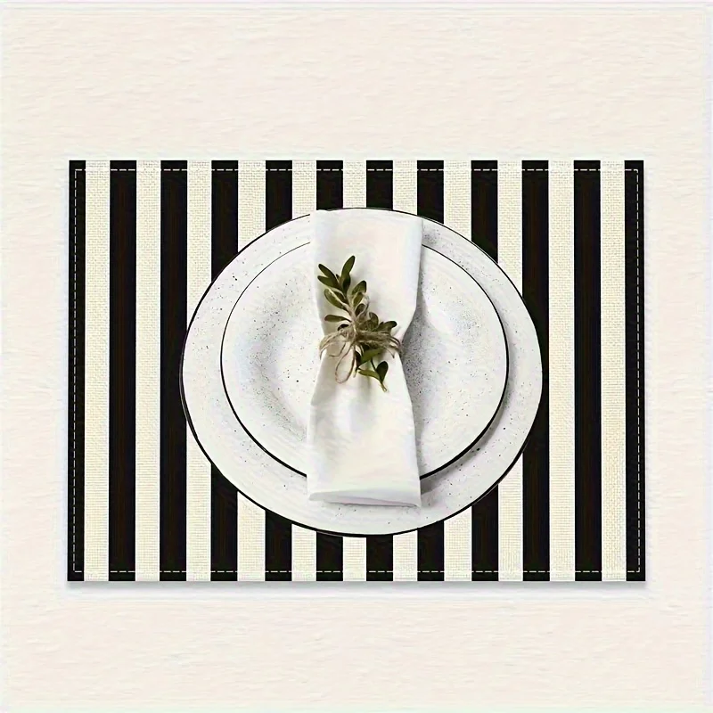 4Pcs Modern Minimalist Style, Classic Black and White Striped Placemats, Suitable for Dining Tables, Kitchens, Restaurants, Weddings, Parties, Celebrations, Coffee Tables, and Picnics