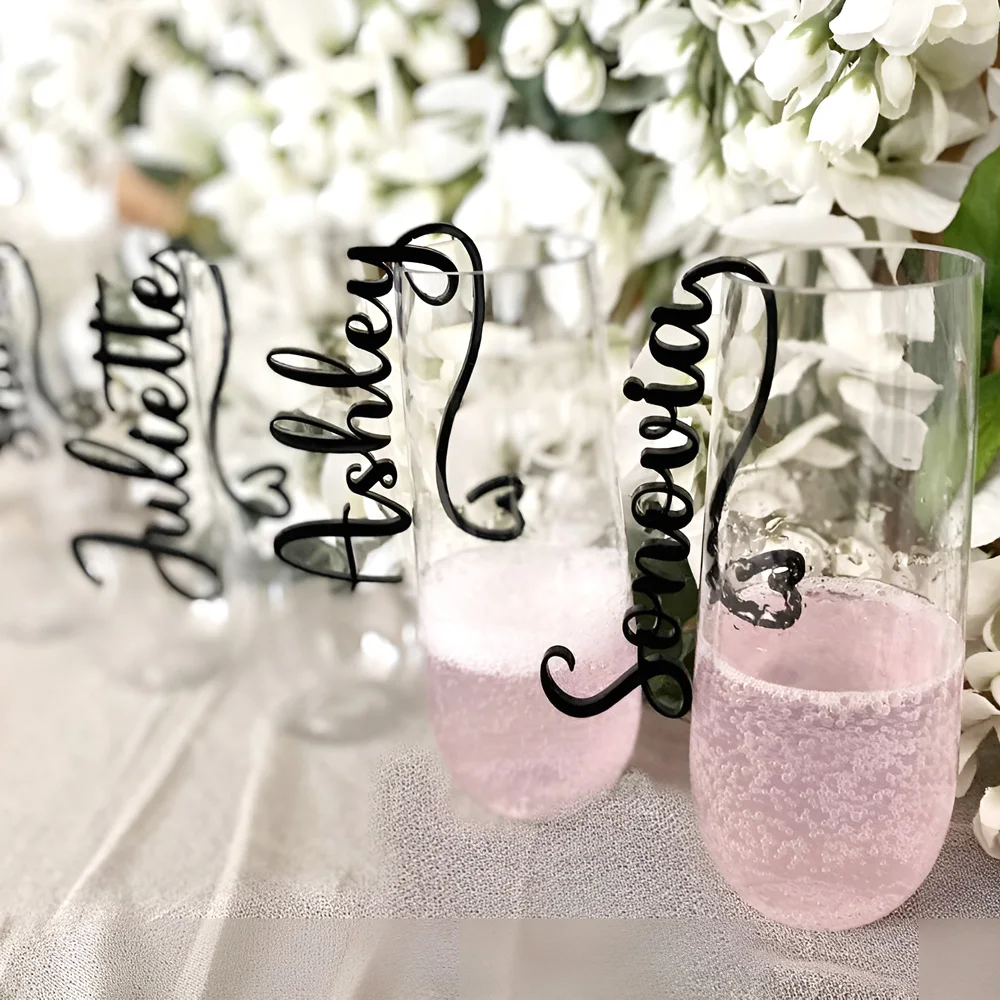 10/50pcs Wedding Name Place Card Personalized Wine Glass Charms Acrylic Wedding Drink Charms Custom Name Drink Tags for Party