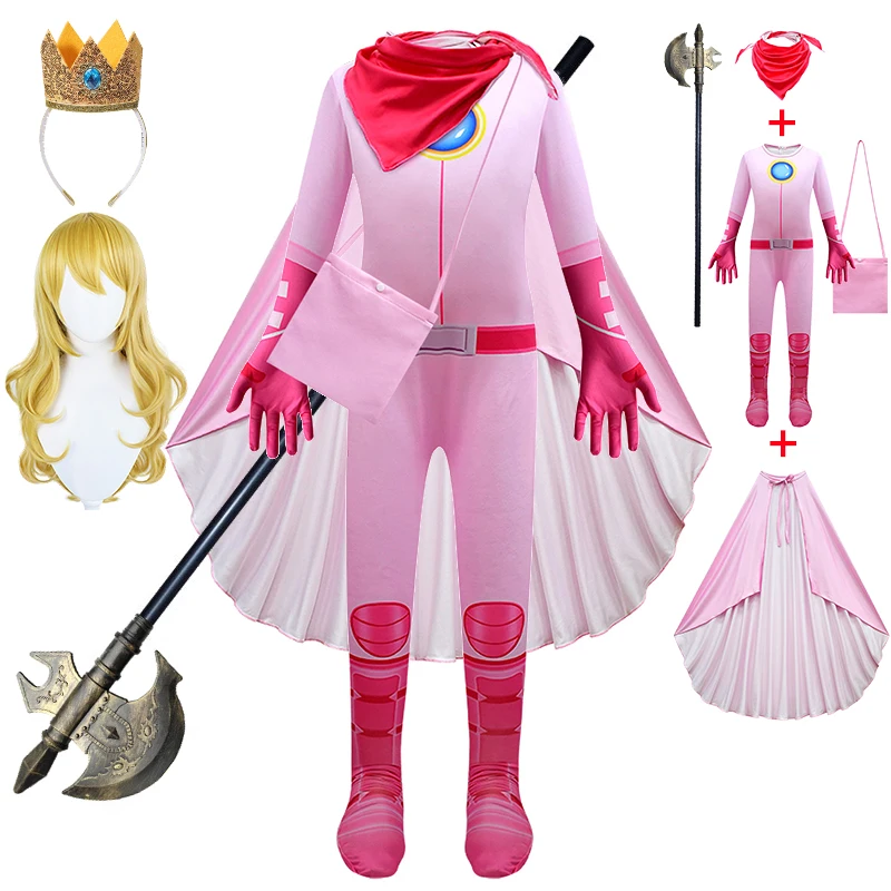 

Kids Cosplay Super Girl One Piece Peach Princess Costume Halloween Carnival Children Masquerade Onesies Party One-piece Suits