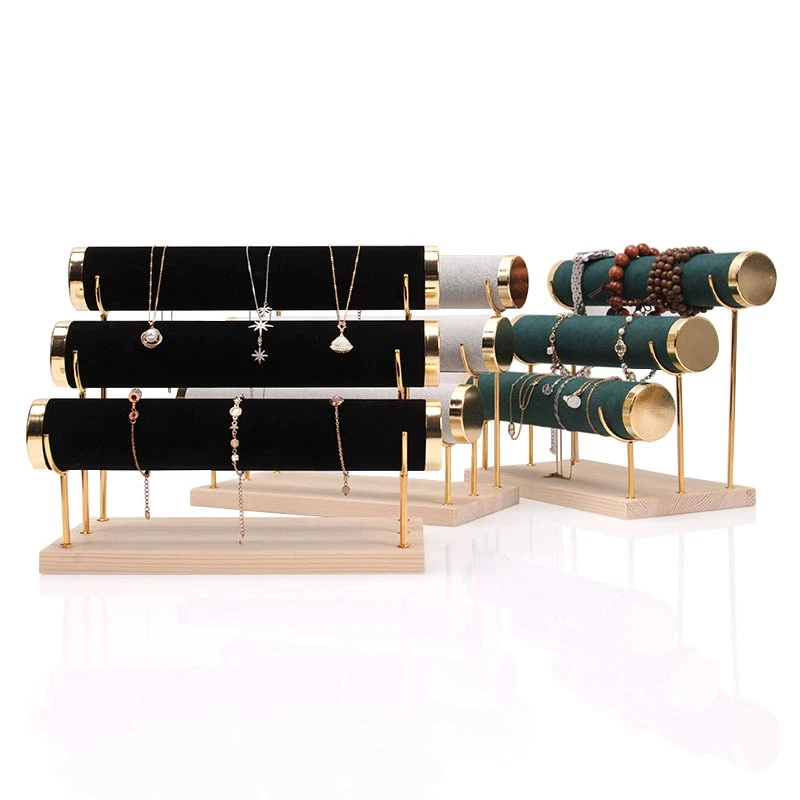 

3-слойный бархатный дисплей для ювелирных изделий, браслет, подставка для часов, деревянная основа, подставка для браслета, ожерелья, повязка на голову, органайзер