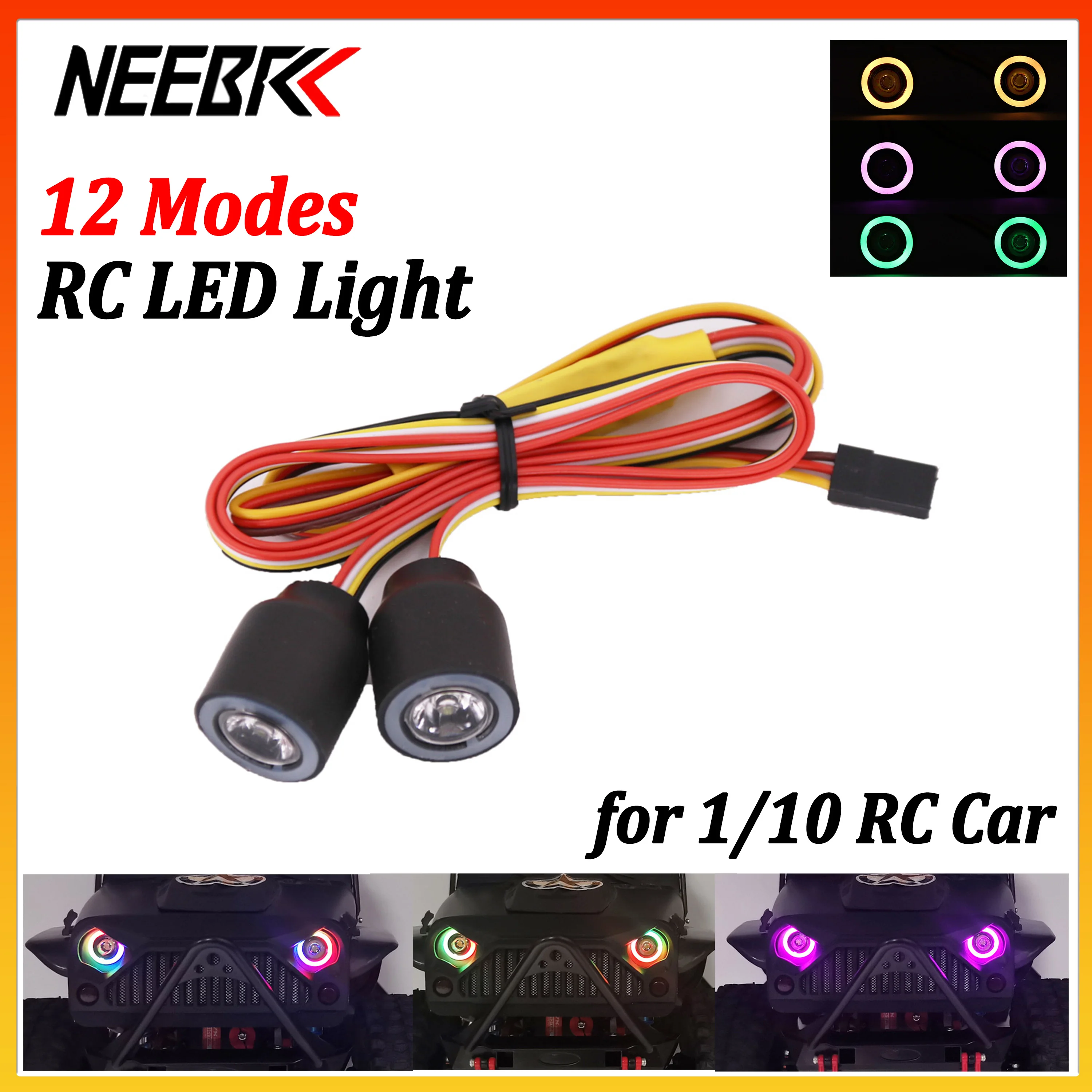 NEEBRC 12 Modes RC LED Car Lights Lamp Headlight for 1/10 Car Crawler Upgrade Parts Jeep Wrangler Axial SCX10 TRX4 D90 RGT WPL