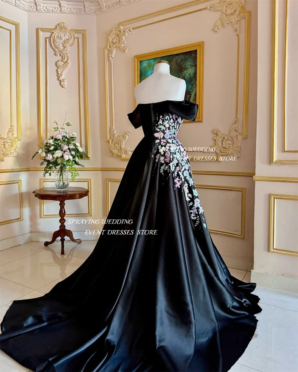 SPRAYING exquisito vestido de noche moda elegante fuera del hombro una línea vestido de graduación bordado apliques flor personalizado 2026