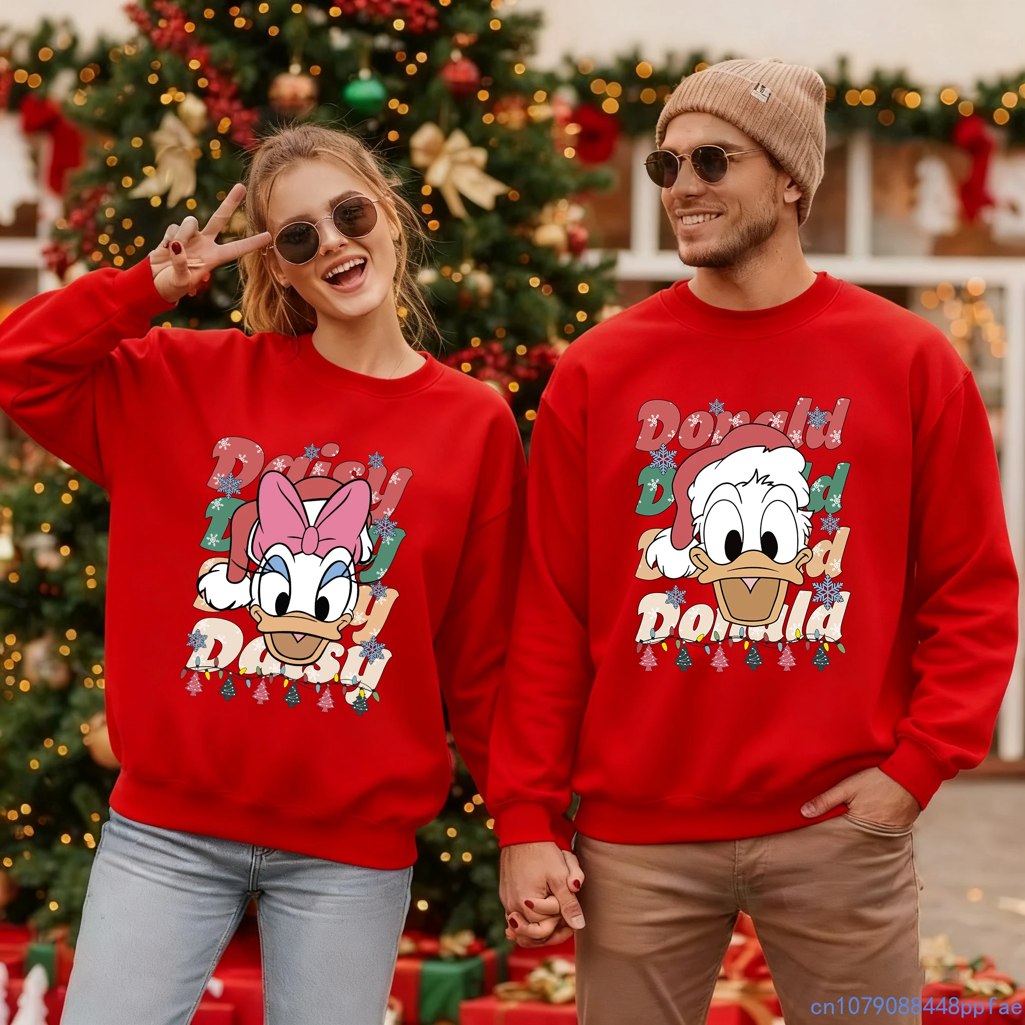 

Donald Duck & Daisy Duck Christmas Print Sweatshirts New Fashion Couple Christmas Outfits Unisex Christmas Tops Gift