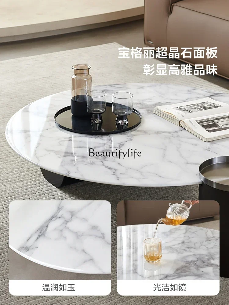 Medieval light luxury super crystal stone coffee table living room 2024 new high-end tea table