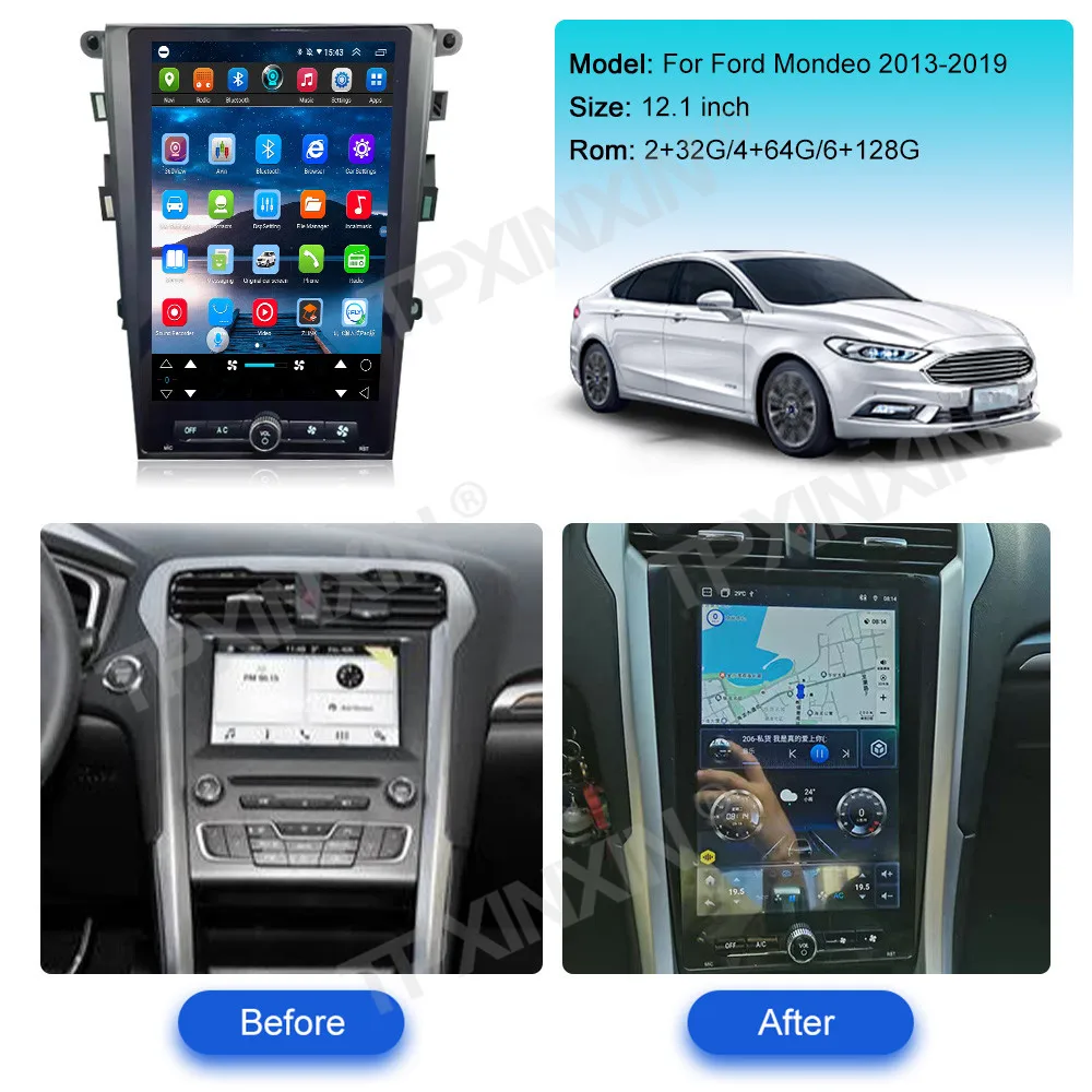 

Tesla Style Android 13 Car Video Player 12.1 Inch IPS Screen For Ford Mondeo 2013-2019 Car Radio Wireless CarPlay GPS Head Unit