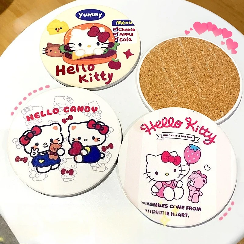 

Hello Kitty Ceramic Coaster Cute Cartoon Home Insulated Dining Table Mat Kitchen Supplies Desktop Decoration Student Wholesale
