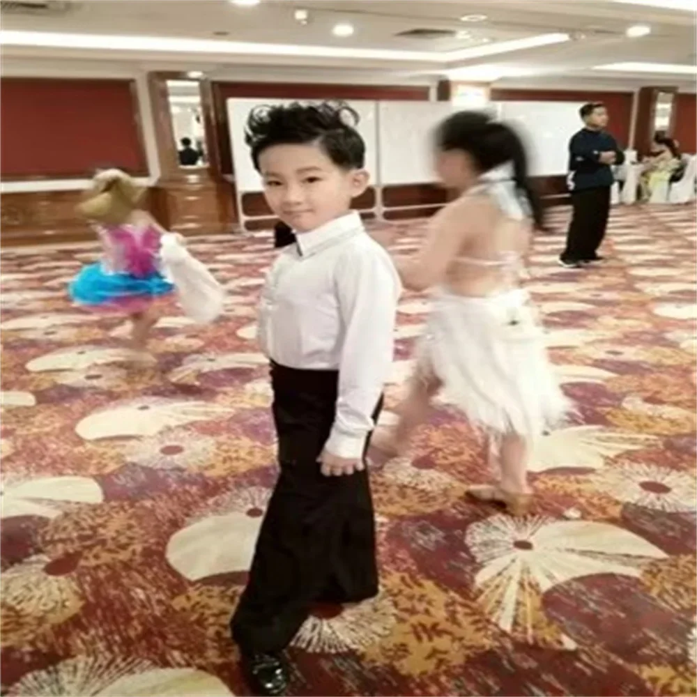 Novo menino conjuntos de traje de salão latino crianças camisa latina + calças terno rumba samba dancewear roupas de competição de dança latina