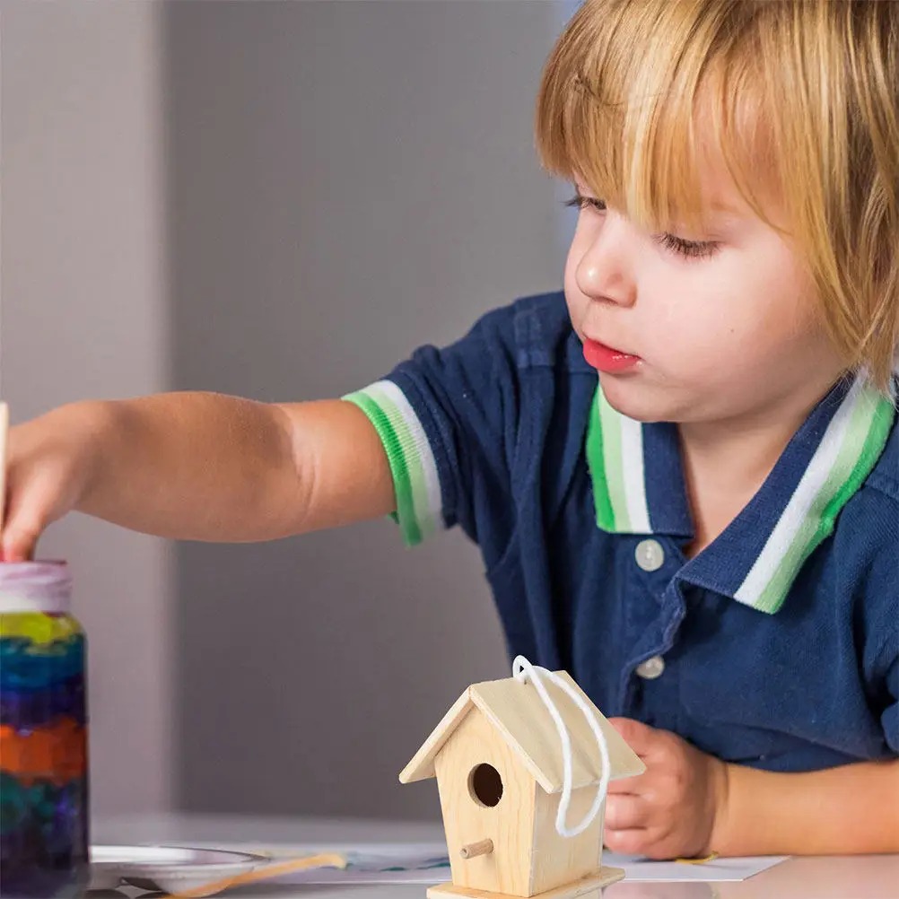 

Mini DIY Handmade Wooden Bird's Nest Natural Wooden Painting DIY Craft Unfinished Bird House Kids Painting Graffiti Decorative